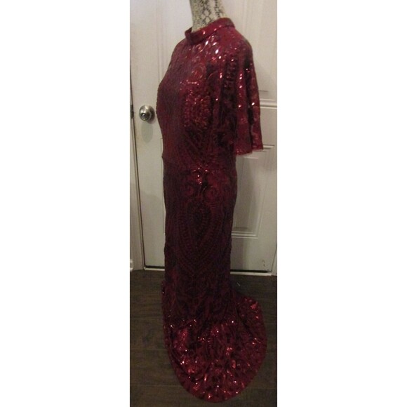Bariano Fantasy Sequined Flutter Sleeve Dress Long Gown Retails $299 NWT Size 12 - Picture 6 of 11